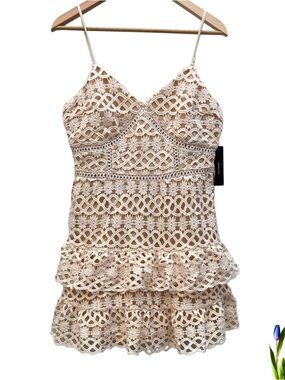Lulu's Cream Lace Tiered Spaghetti Strap Mini Dress